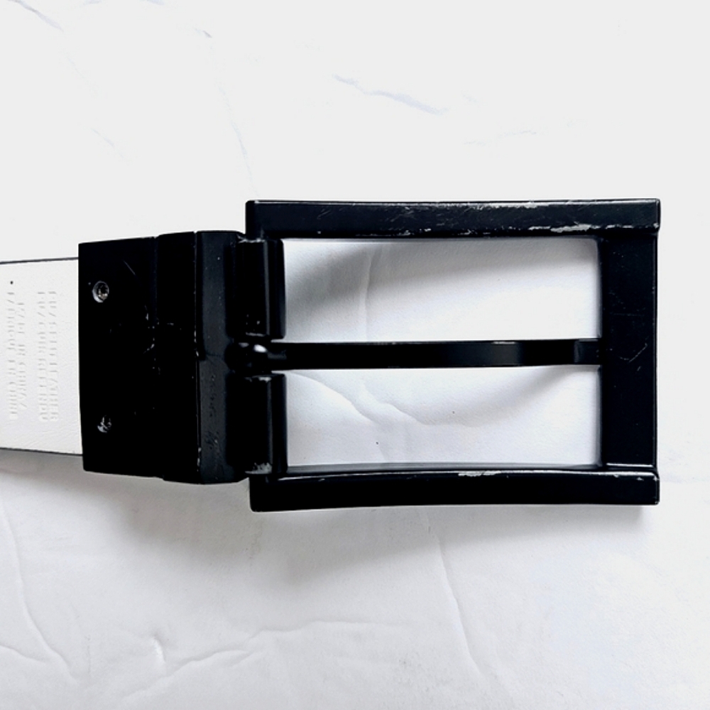Express Men's Classic Black PU Split Leather Tectured Black Buckled Belt Sz38/39 - Picture 7 of 13